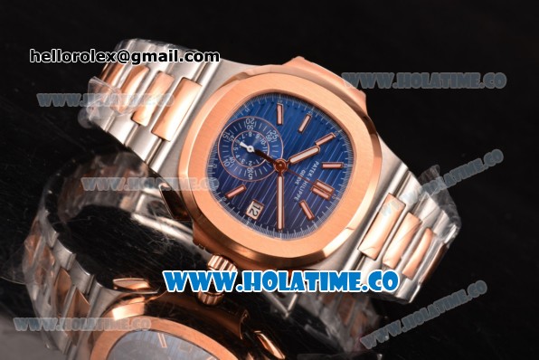 Patek Philippe Nautilus Chrono Swiss Valjoux 7750-CHG Automatic Two Tone with Blue Dial and Stick Markers (BP) - Click Image to Close